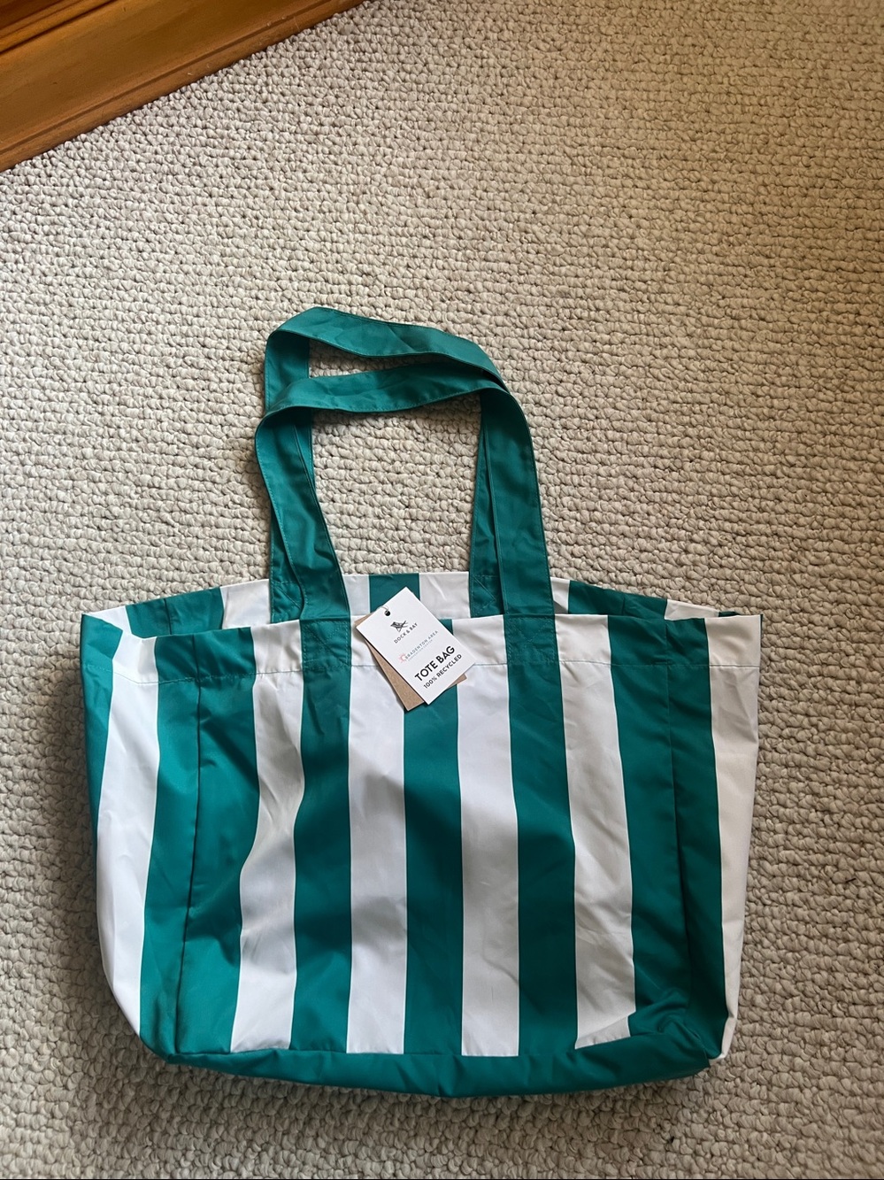 Dick & Bay Striped Green & White Foldaway Tote Bag Brandenton Area - Picture 5 of 7